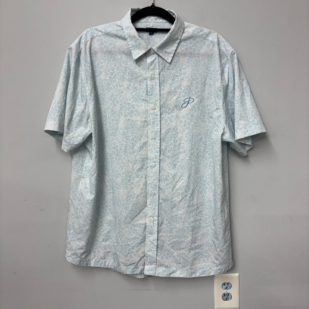 FootJoy Mens XL Light Blue Floral Print Performance Short Sleeve Golf Shirt